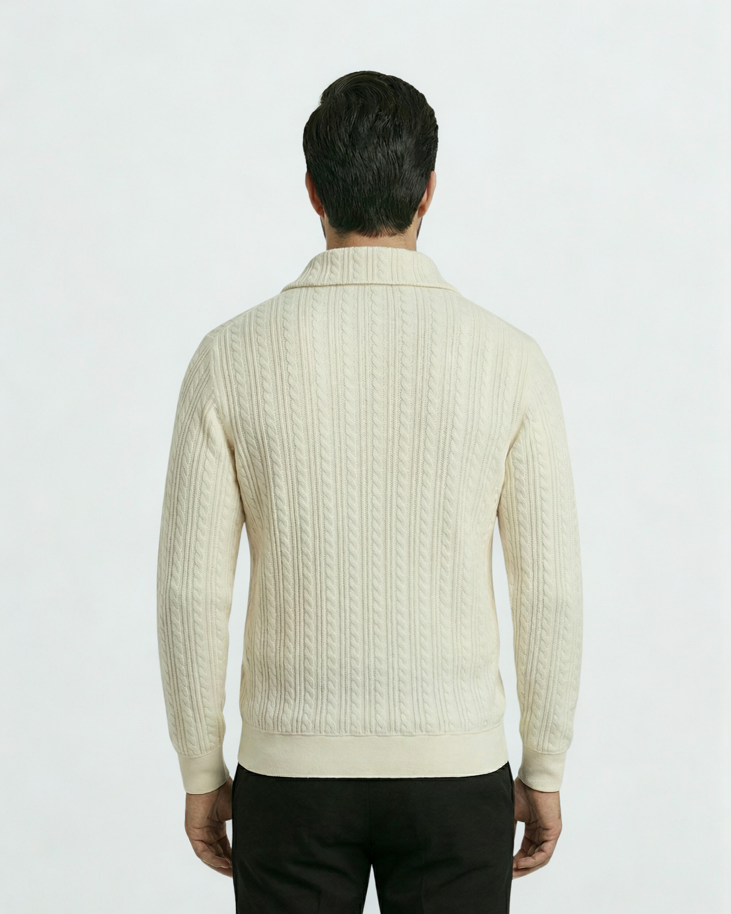 Cable Knit Zip Sweatshirt - White