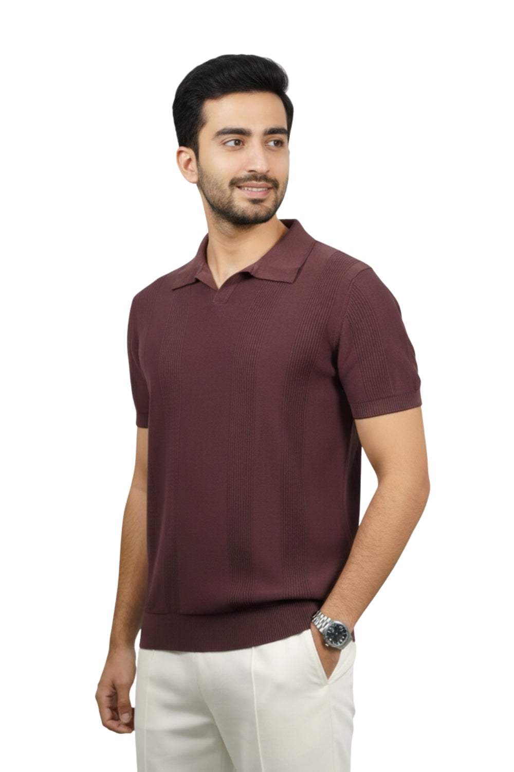 Maroon Knitted Polo Shirt