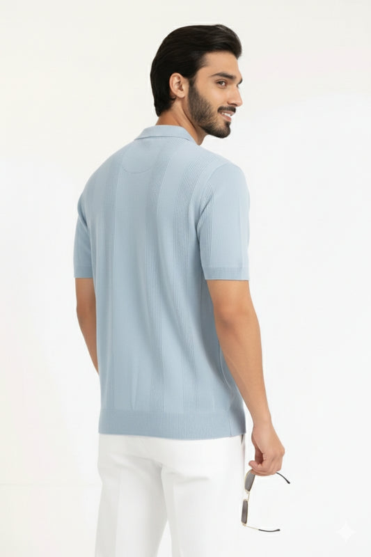 Sky Blue Knitted Polo Shirt