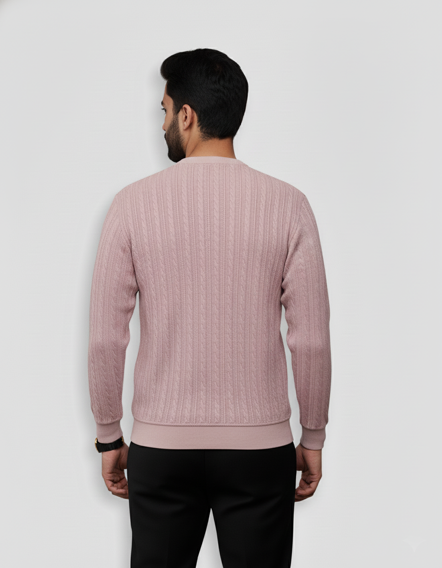 Cable Knit Sweatshirt - Pink