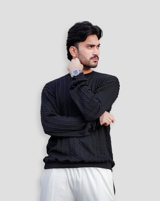 Cable Knit Sweatshirt - Black