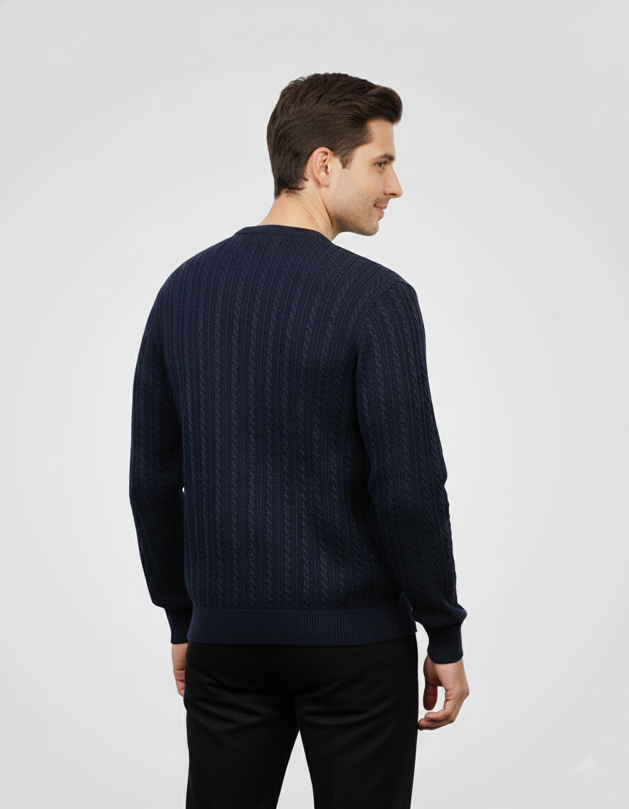 Cable Knit Sweatshirt - Navy Blue