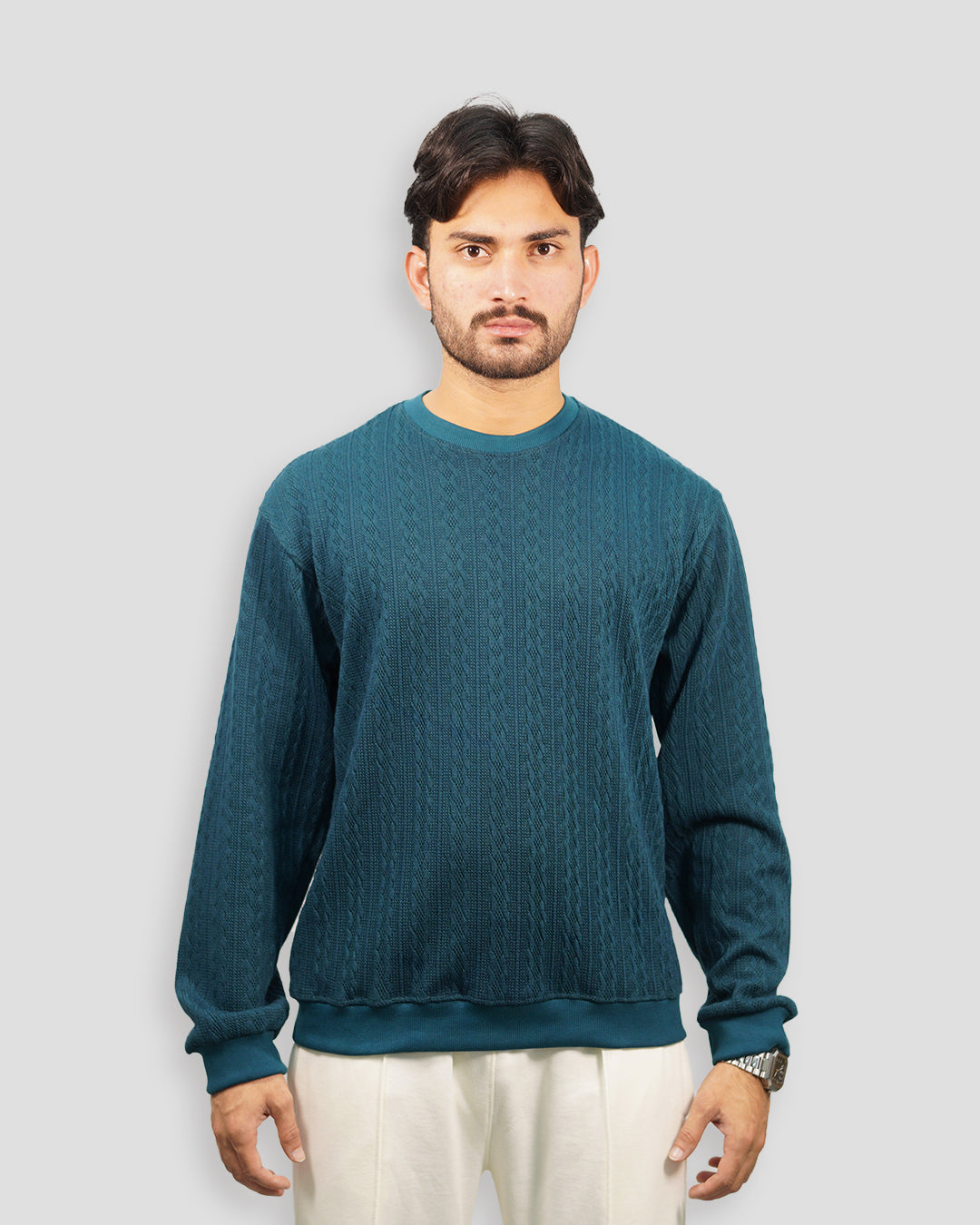 Cable Knit Sweatshirt - Green