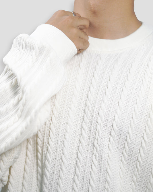 Cable Knit Sweatshirt - White