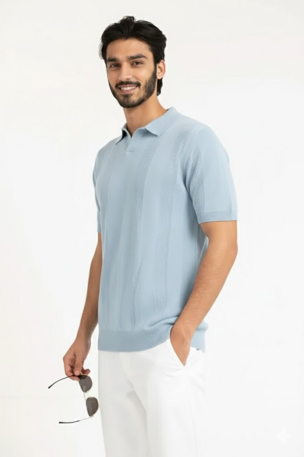 Sky Blue Knitted Polo Shirt