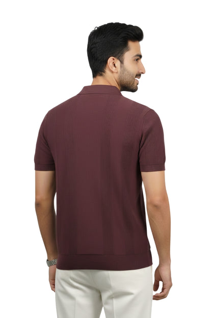 Maroon Knitted Polo Shirt
