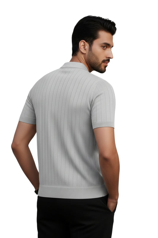 Grey Knitted Polo Shirt