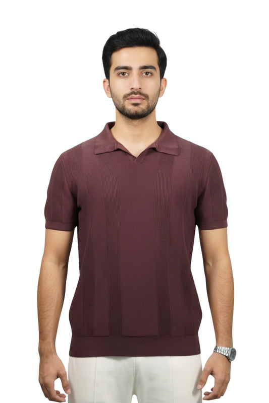 Maroon Knitted Polo Shirt