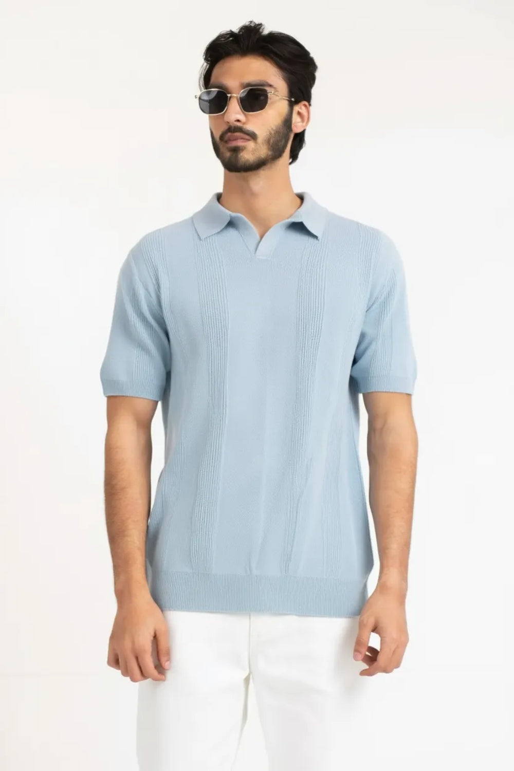 Sky Blue Knitted Polo Shirt