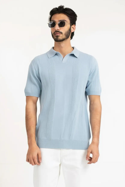 Sky Blue Knitted Polo Shirt