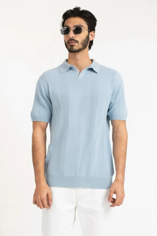 Sky Blue Knitted Polo Shirt