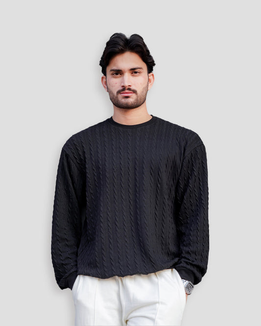 Cable Knit Sweatshirt - Black