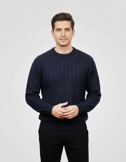 Cable Knit Sweatshirt - Navy Blue