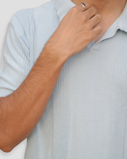 Sky Blue Knitted Polo Shirt