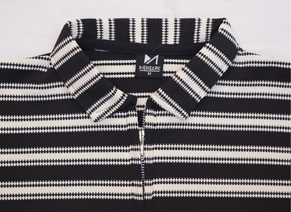 KNITTED STRIPE POLO BLACK & WHITE