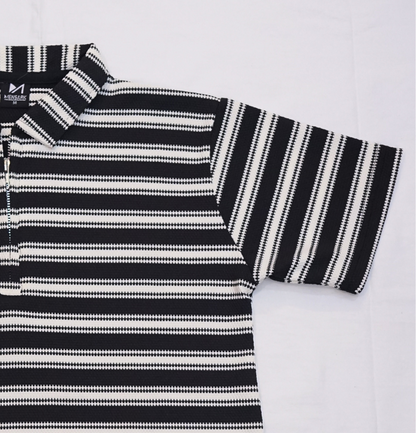 KNITTED STRIPE POLO BLACK & WHITE
